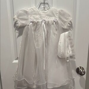 Baptism Christening White Dress with Floral Accents
